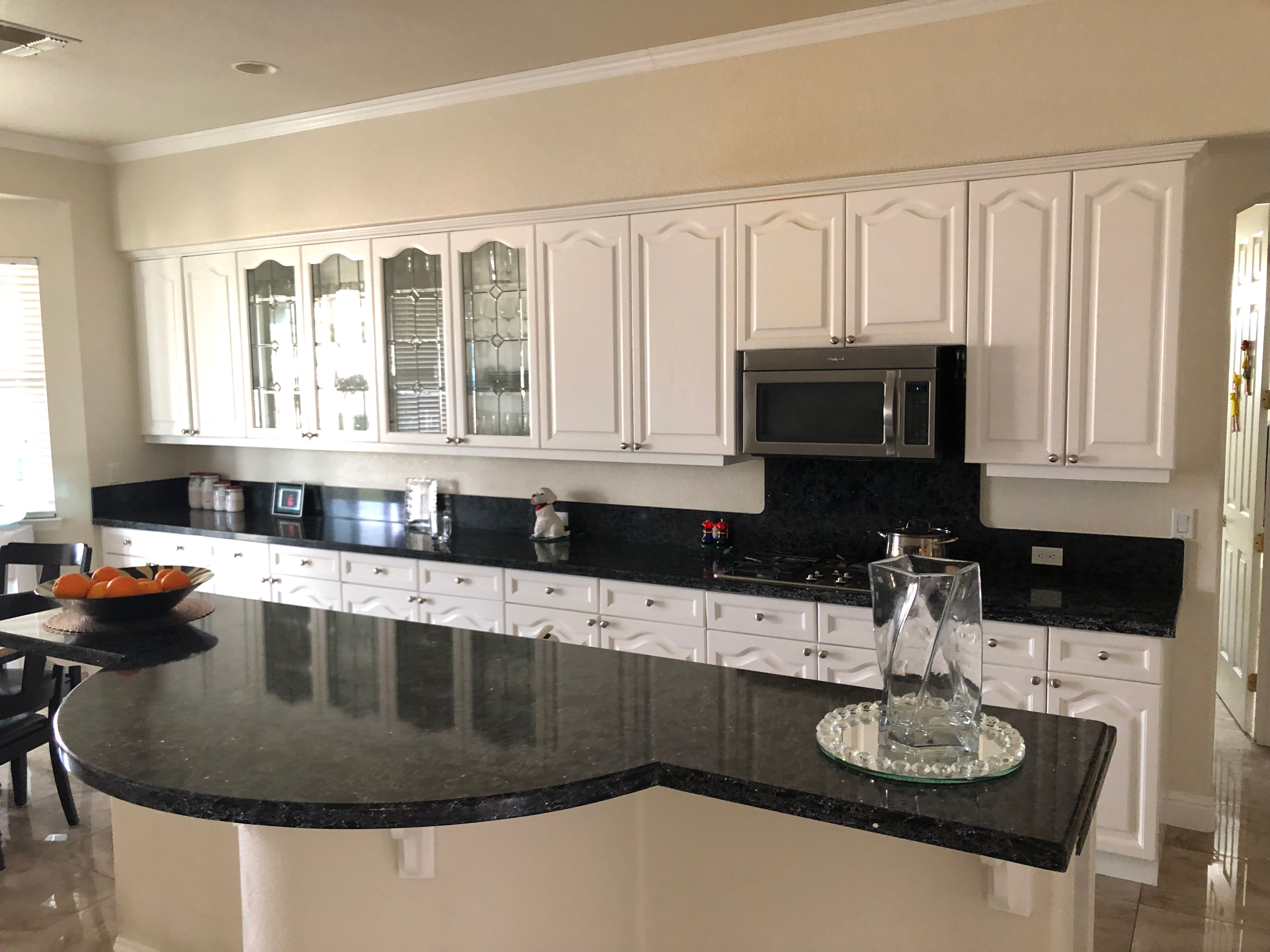 Black granite curved kitchen counter